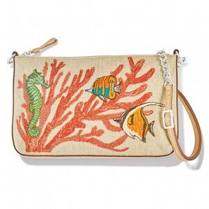 Brighton PARADISE COVE Embroidered Pouch Bag Nautical Seahorse MSRP $215 NWT
